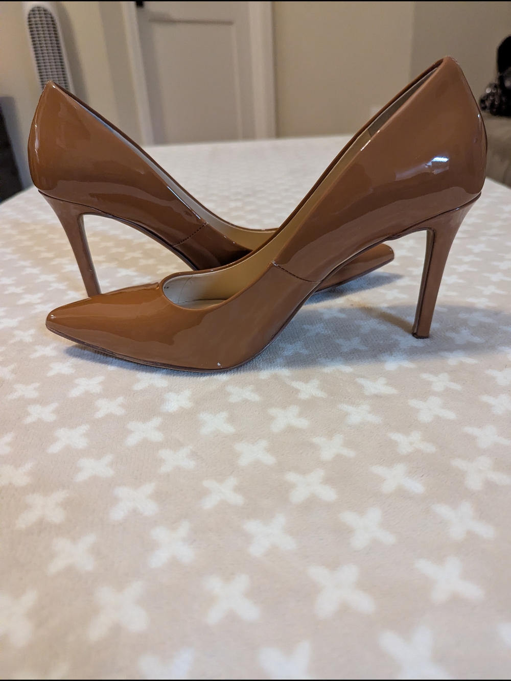 Vince Camuto Patent Pointed-Toe Stiletto Pumps in Tan